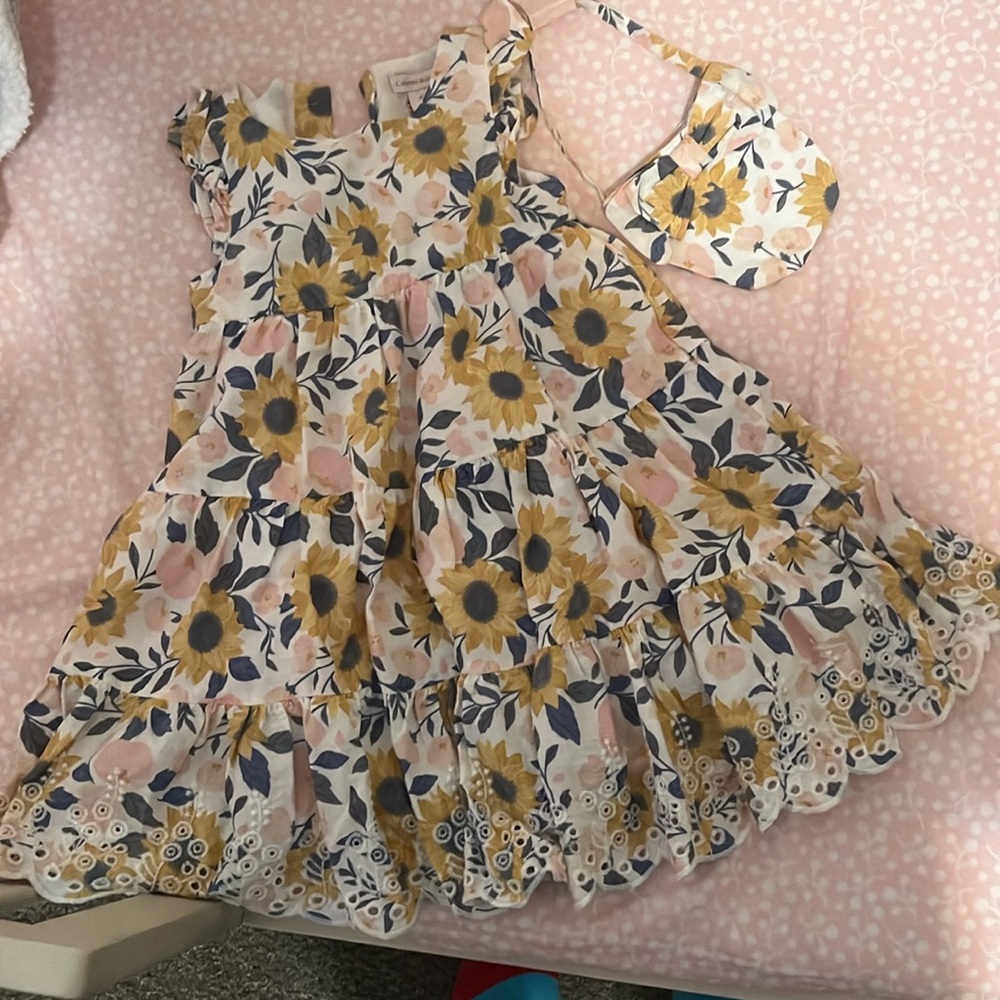 Sunflower dress with matching purse